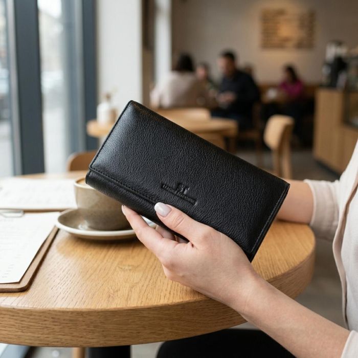 Удобный женский кошелек из натуральной кожи ST Leather 22523 Черный