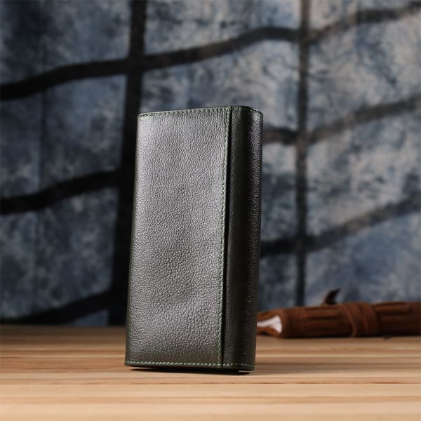 Стильный кошелек у два сложения из натуральной кожи ST Leather 23066 Зеленый