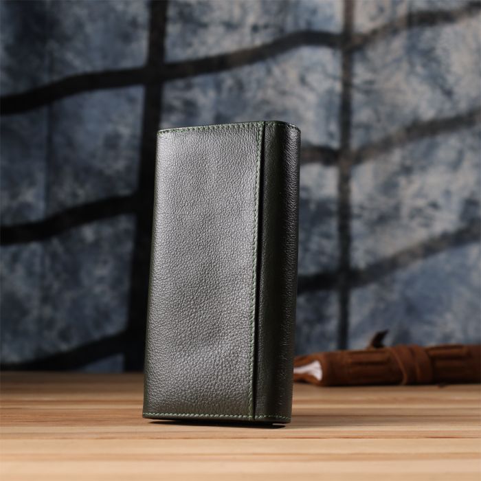 Стильный кошелек у два сложения из натуральной кожи ST Leather 23066 Зеленый