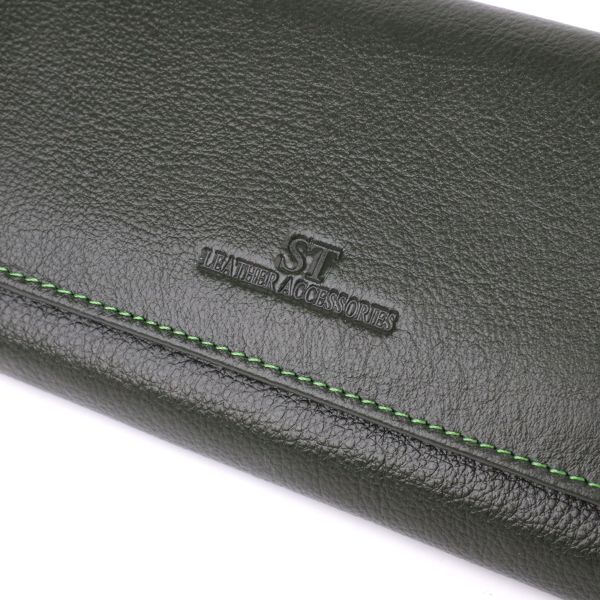 Стильный кошелек у два сложения из натуральной кожи ST Leather 23066 Зеленый