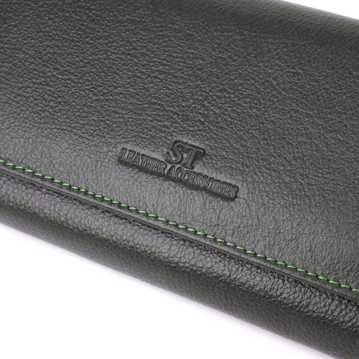 Стильный кошелек у два сложения из натуральной кожи ST Leather 23066 Зеленый