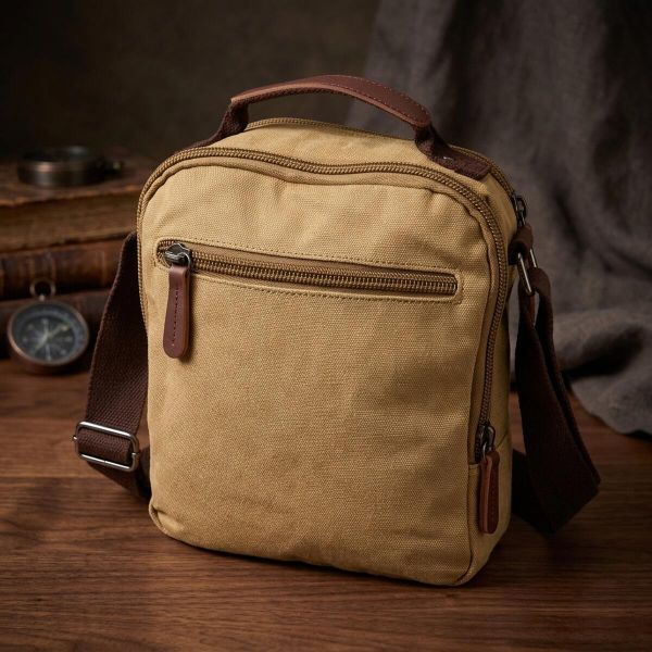 Вертикальна сумка для чоловіків із текстилю Vintage 22239 Пісочний