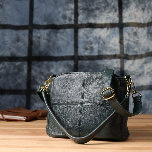 Кожаная сумка для женщин с тремя отделениями Vintage 22977 Зеленый