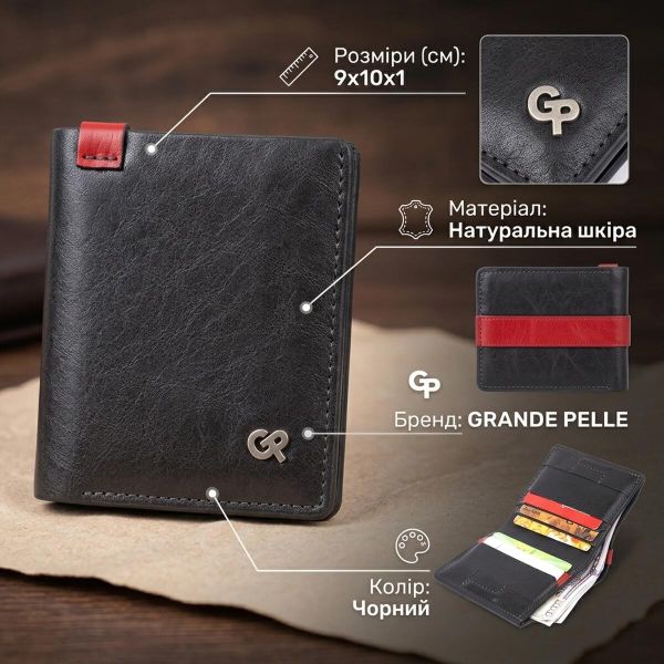  Стильное портмоне-кредитница комби в гладкой коже GRANDE PELLE 11327 Черное
