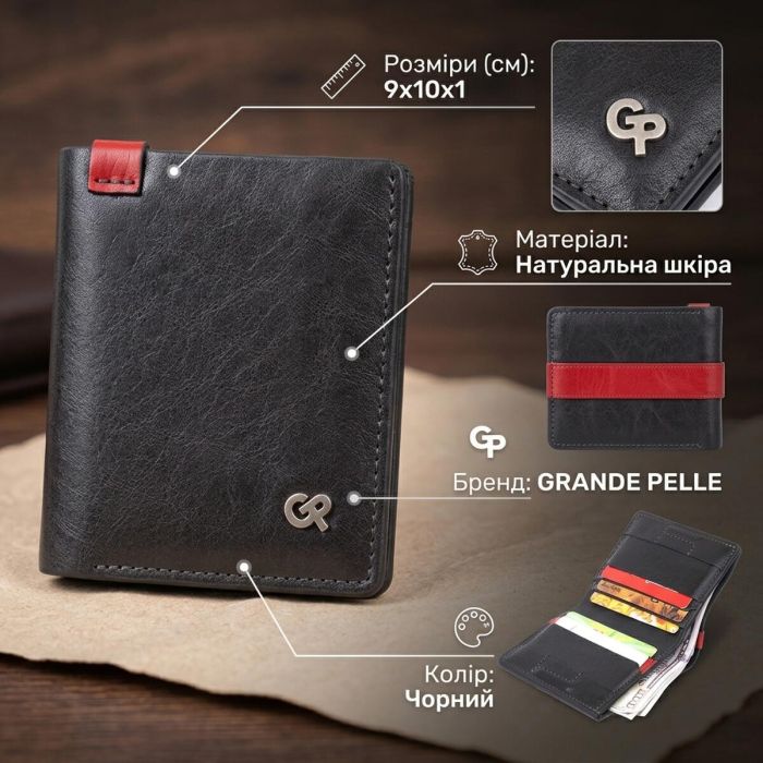  Стильное портмоне-кредитница комби в гладкой коже GRANDE PELLE 11327 Черное