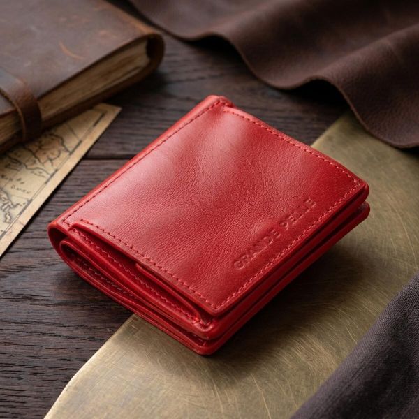 Вертикальное глянцевое портмоне с накладной монетницей GRANDE PELLE 11331 Красное