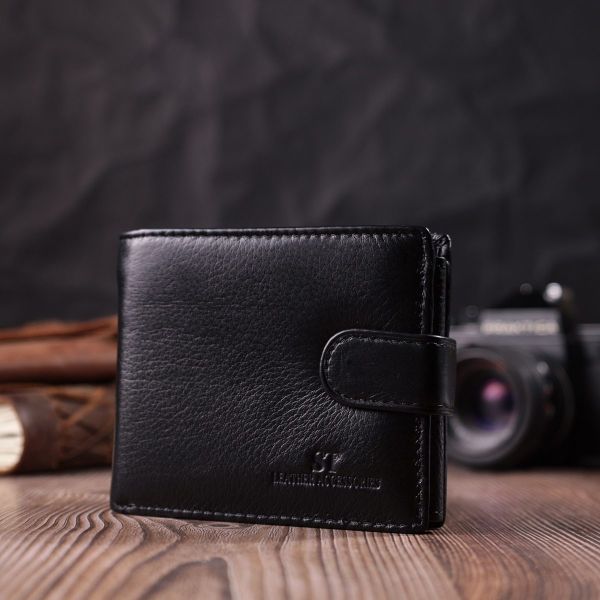 Качественный горизонтальный бумажник из натуральной кожи ST Leather 22455 Черный