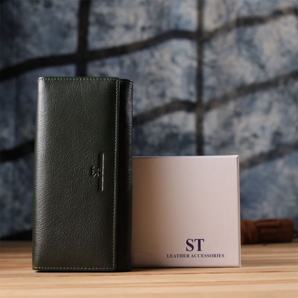Стильный кошелек у два сложения из натуральной кожи ST Leather 23066 Зеленый