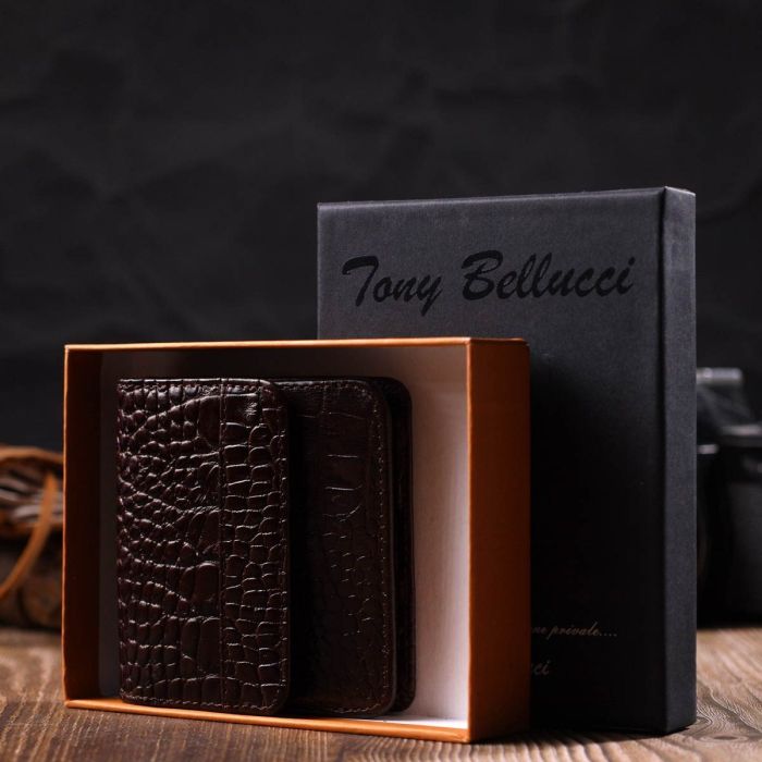 Портмоне из натуральной кожи с тиснением под крокодила Tony Bellucci 22022 Коричневый