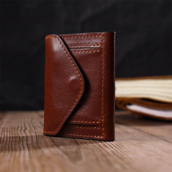 Стильный мужской кошелек в три сложения GRANDE PELLE 16786 Коричневый