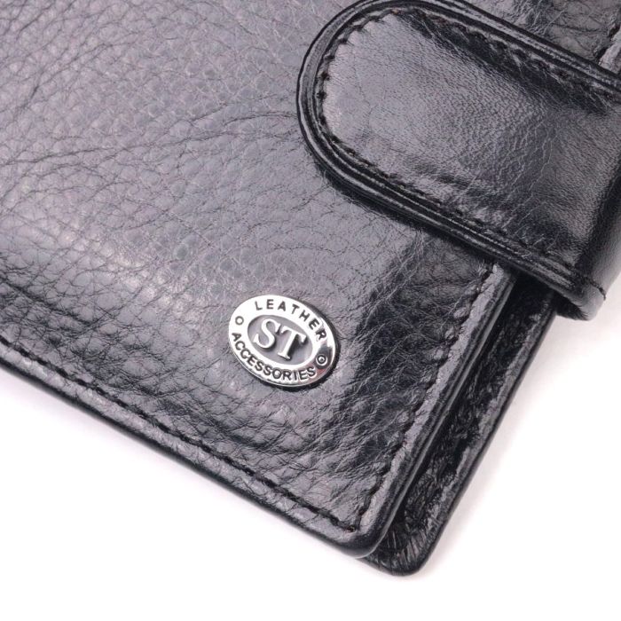 Мужской бумажник из натуральной гладкой кожи в два сложения ST Leather 19409 Черный