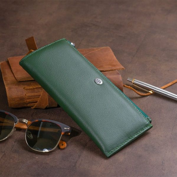 Горизонтальный тонкий кошелек из кожи унисекс ST Leather 19328 Зеленый