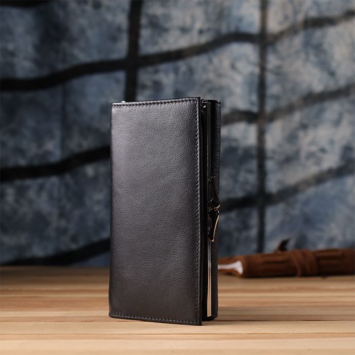 Функциональный женский кошелек на магнитах из натуральной кожи ST Leather 23112 Черный