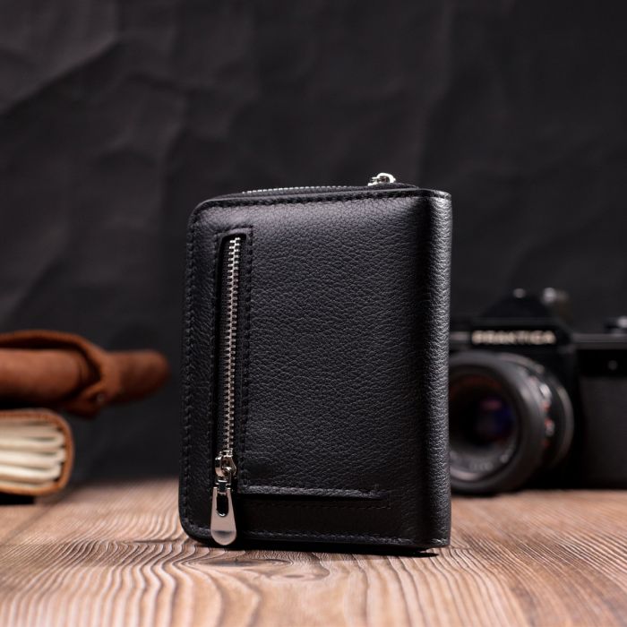 Кожаный кошелек для женщин на молнии с тисненым логотипом производителя ST Leather 19489 Черный