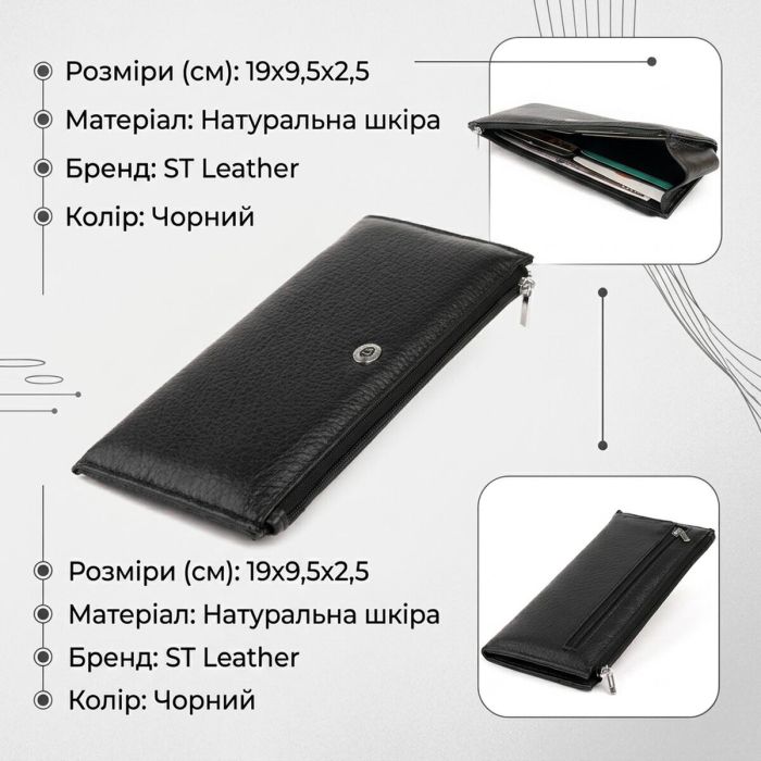 Горизонтальный тонкий кошелек из кожи унисекс ST Leather 19324 Черный