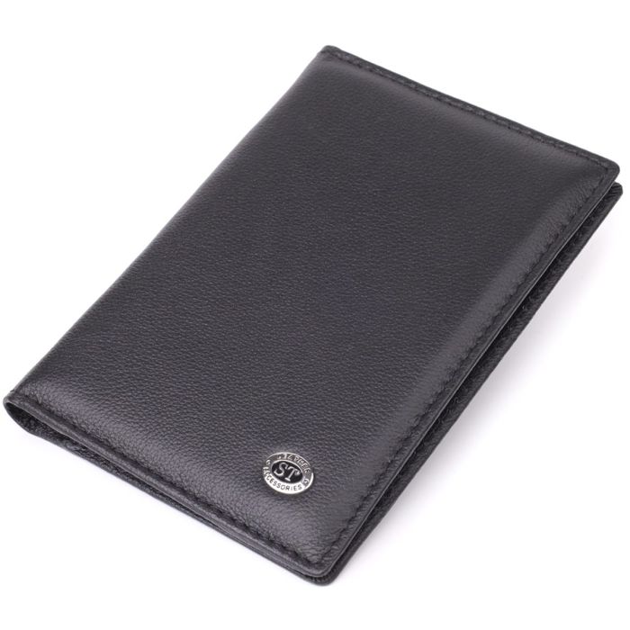 Стильная обложка на паспорт универсального формата из натуральной кожи ST Leather 23078 Черный