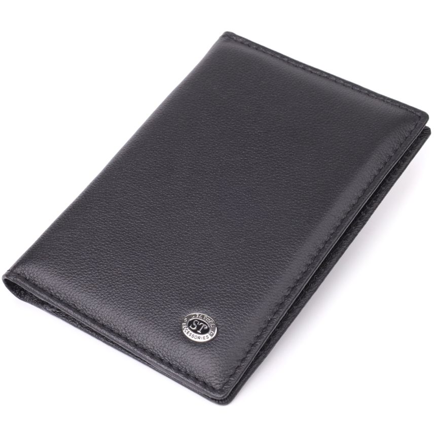 Стильная обложка на паспорт универсального формата из натуральной кожи ST Leather 23078 Черный