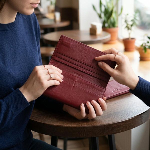 Элегантный кошелек у два сложения из натуральной кожи ST Leather 23065 Бордовый