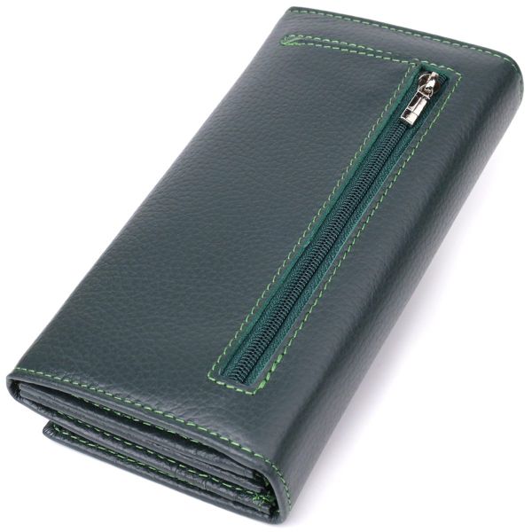 Удобный вертикальный кошелек из натуральной кожи ST Leather 23086 Зеленый