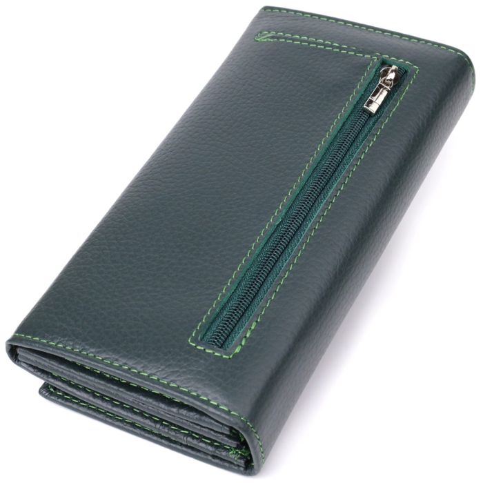 Удобный вертикальный кошелек из натуральной кожи ST Leather 23086 Зеленый