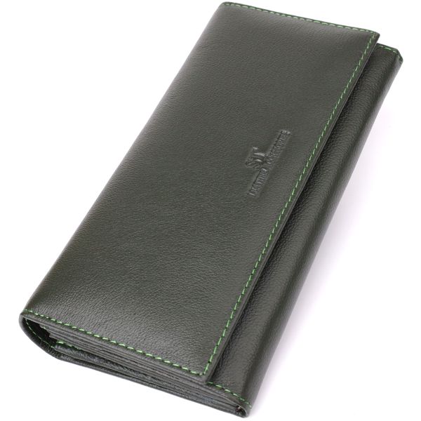 Горизонтальный кошелек у два сложения из натуральной кожи ST Leather 23067 Зеленый
