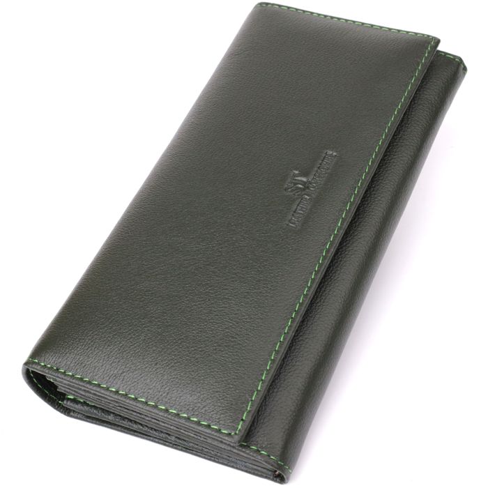 Горизонтальный кошелек у два сложения из натуральной кожи ST Leather 23067 Зеленый