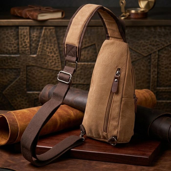 Практичная мужская сумка через плечо с USB кабелем текстильная 21222 Vintage Коричневая