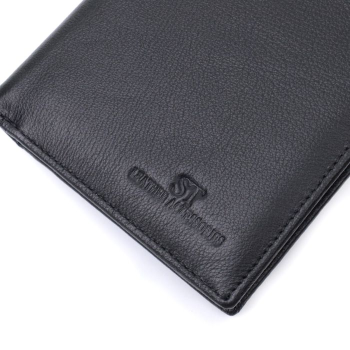 Мужское кожаное портмоне для карт купюр и монет ST Leather 22733 Черное