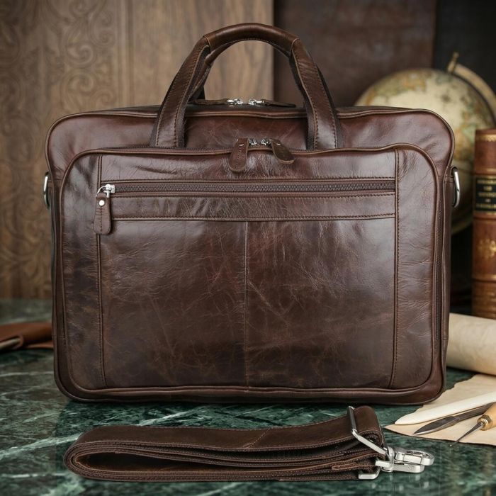 Сумка мужская Vintage 14371 для ноутбука 17 дюймов Коричневая