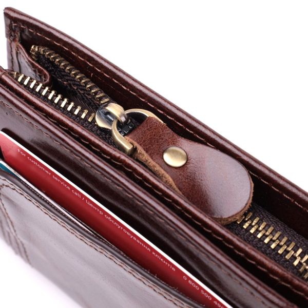 Вертикальный мужской бумажник из натуральной кожи Vintage sale_15096 Коричневый