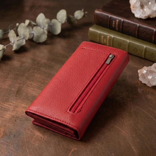 Яскравий вертикальний гаманець із натуральної шкіри ST Leather 23087 Червоний