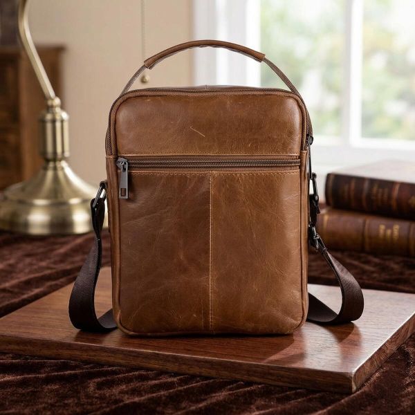 Сумка мужская гладкая Vintage 14707 Cветло-коричневая
