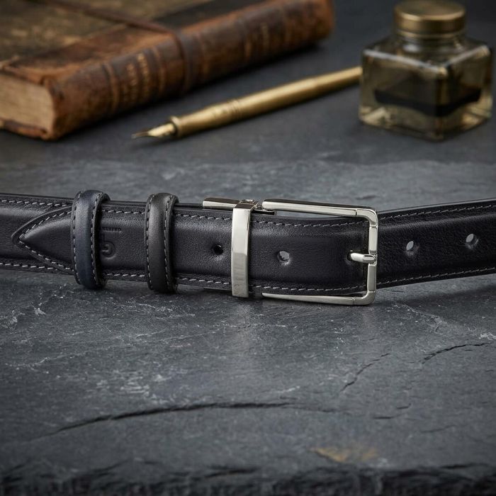 Ремень брючный двусторонний мужской Grande Pelle 11156 Синий и Черный