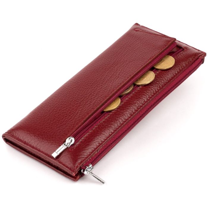 Горизонтальный тонкий кошелек из кожи женский ST Leather 19326 Бордовый