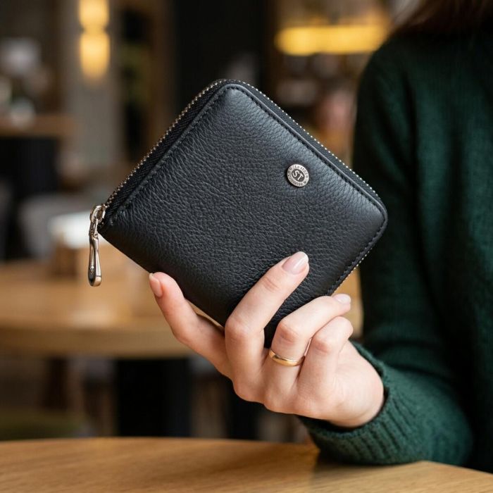 Портмоне для женщин на молнии в классическом цвете из натуральной кожи ST Leather 19488 Черный