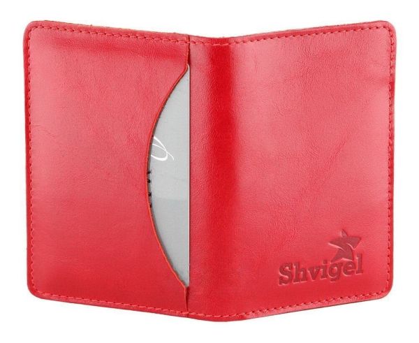 Кожаная яркая визитница Shvigel 00116 красная