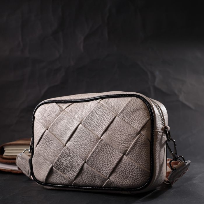 Стильная женская сумка с переплетами из натуральной кожи Vintage 22407 Белая