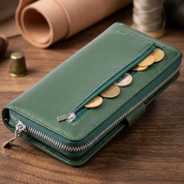 Вертикальний місткий гаманець зі шкіри унісекс ST Leather 19304 Зелений