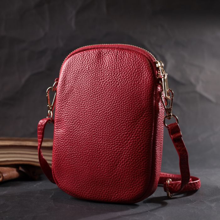 Яркая сумка интересного формата из мягкой натуральной кожи Vintage 22340 Красная