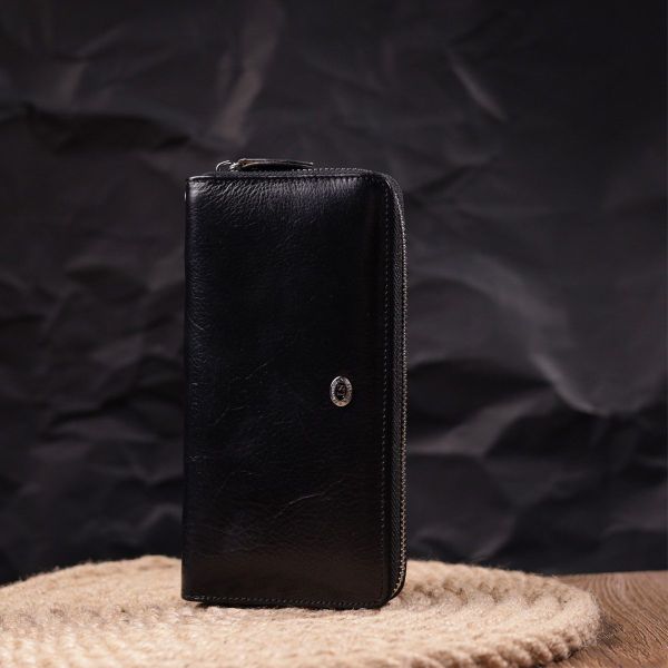 Кошелек мужской из натуральной гладкой кожи на молнии ST Leather 19410 Черный