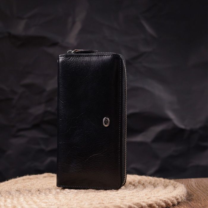 Кошелек мужской из натуральной гладкой кожи на молнии ST Leather 19410 Черный