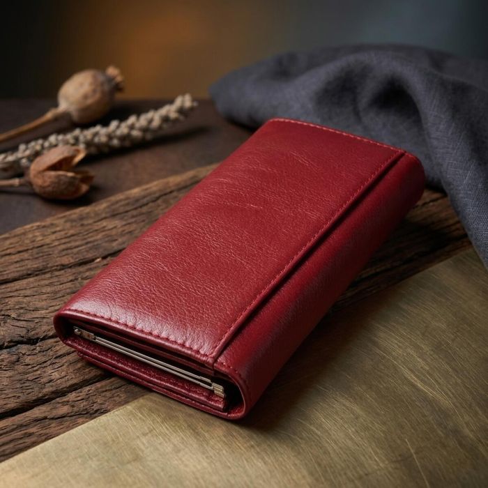 Элегантный кошелек у два сложения из натуральной кожи ST Leather 23065 Бордовый