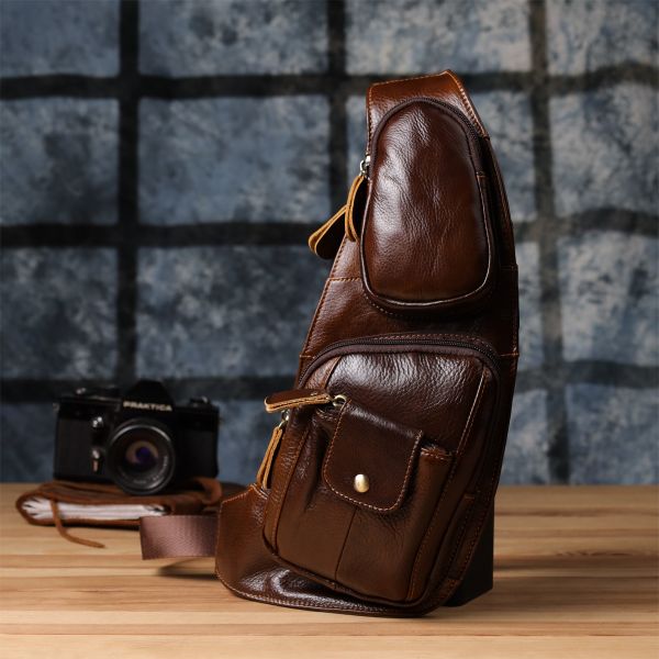 Мужская сумка с большим количеством карманов из натуральной кожи Vintage 22962 Коричневый