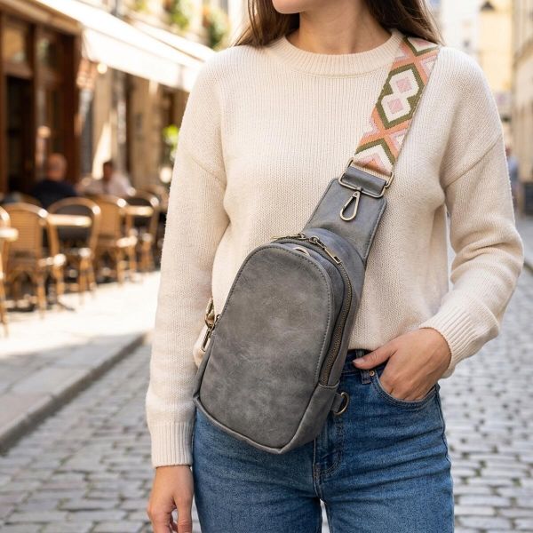 Модная сумка через плечо в модном цвете из экокожи Vintage 22792 Серый