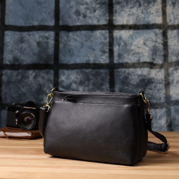 Классическая женская сумка с жестким дном из натуральной кожи Vintage 22987 Черный