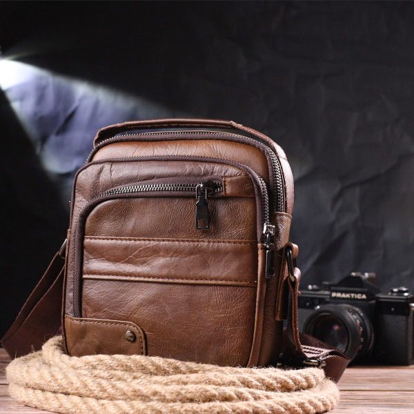 Удобная мужская сумка через плечо из натуральной кожи Vintage 21480 Светло-коричневый