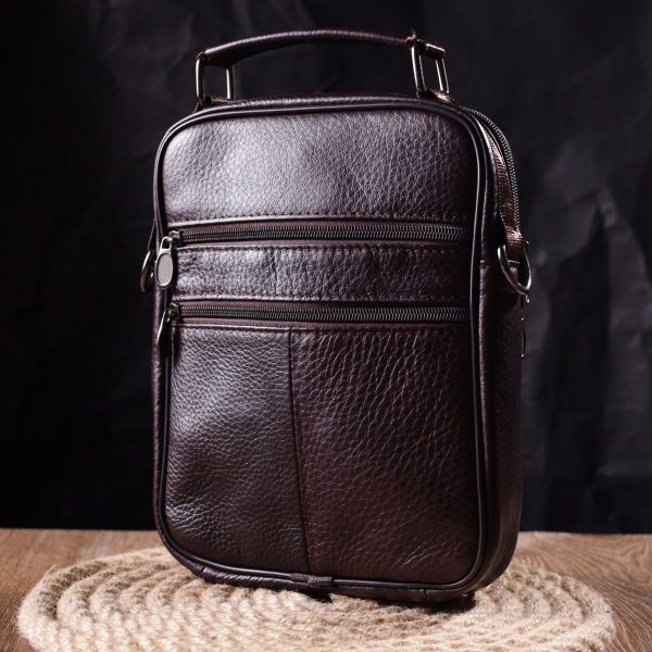 Качественный мужской месенджер из натуральной кожи Vintage 21304 Коричневый