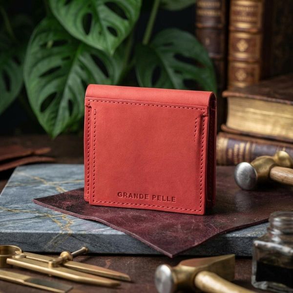 Яскраве шкіряне портмоне унісекс з накладної монетницьою GRANDE PELLE 11224 Червоне