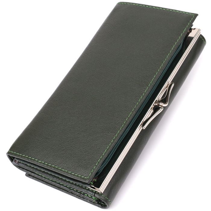 Вместительный женский кошелек на магнитах из натуральной кожи ST Leather 23115 Зеленый