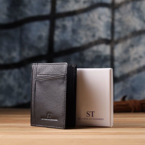 Мужской кошелек для карточек из натуральной кожи ST Leather 23091 Черный